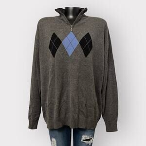 Pronto Uomo VTG Argyle 1/4 Zip-Up Lightweight Sweater sz XL Mens Preppy Y2K Gray